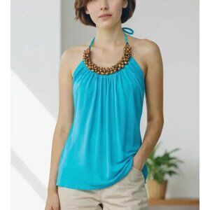 Iz Byer California Blue Halter Top With Beaded Neckline Size L
